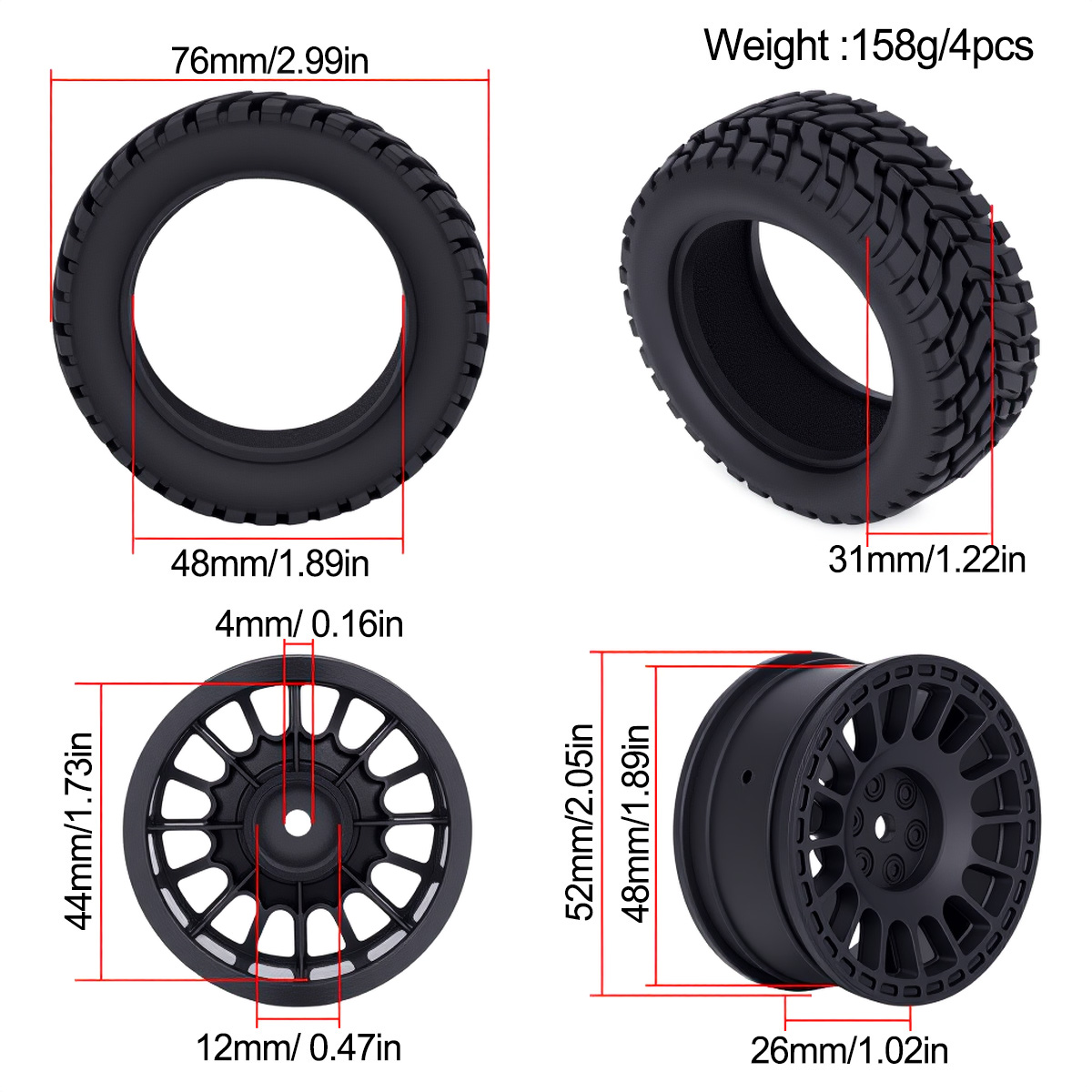 1.9 inç 75*31mm Kauçuk Plastik - Tamiya Model Rc Car incelemesi ve fiyatı